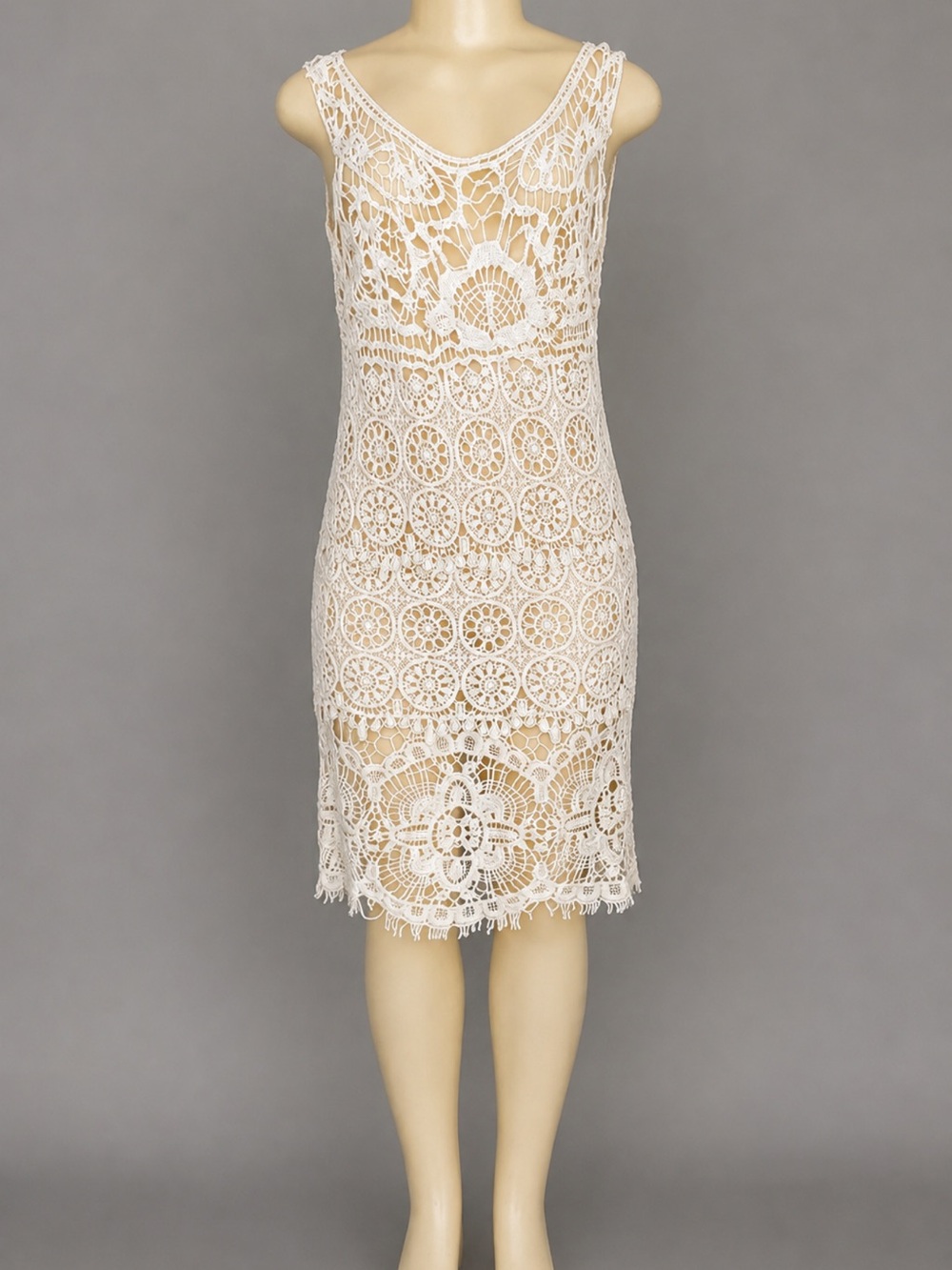 Vintage Ivory Crochet Lace Dress Sheer Boho Festival coverup Resort Medium